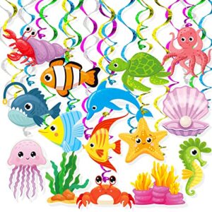 sea animals life hanging swirls 30 pack foil ceiling hanging swirls streams banner garland decor for kids under the sea mermaid baby shower celebrating events birthday party supplies room wall decor