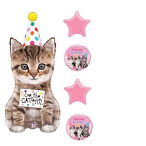 valueballoon 5 piece kitten balloon bouquet birthday party decorations supplies cat paw polka dots hat