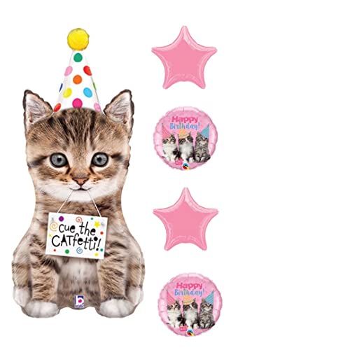 Valueballoon 5 Piece Kitten Balloon Bouquet Birthday Party Decorations Supplies Cat Paw Polka Dots Hat