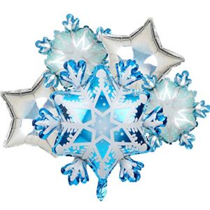 snowflake star shapes winter holiday theme birthday party mylar foil christmas decor balloons
