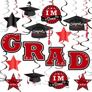 bunny chorus graduation party decorations 2022, 36 pcs class of 2022 graduation party supplies, hanging swirls red and black graduation decorations 2022, congrats grad party favors, no diy required