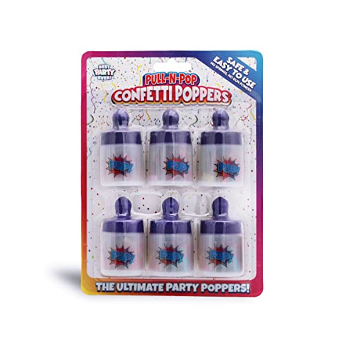 BEST PARTY EVER! Pull-N-Pop Confetti Poppers, Easy to Use, Pull Back and Release, 2-pack (12 Pull-N-Pops Total)