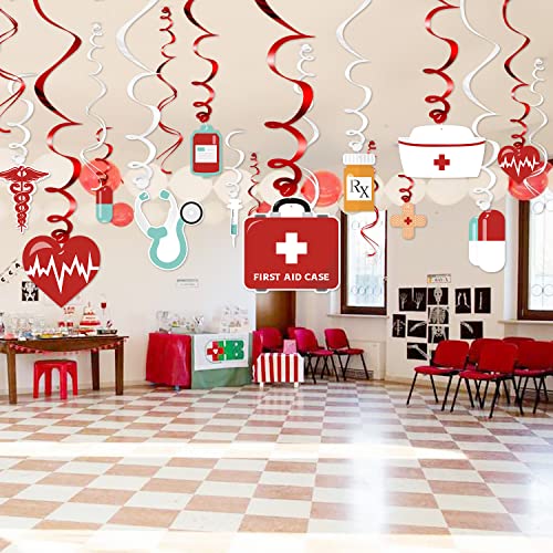 Levfla 30pcs Nurse Party Hanging Swirls Decoration for Nurse Graduation Party,Nurse Appreciation Week,Nurse Life Medical Theme Party Supplies Ideas RN BSN Whirls Favor