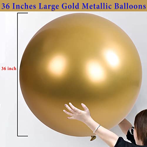 36 inch Gold Metallic Balloons Jumbo Chrome Gold Latex Balloons for Birthday Wedding Party Baby Shower Decoration, 4pcs