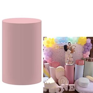 ittsmnt Solid Flesh Pink Round Pedestal Covers for Birthday Party Flesh Pink Plinth Cover Fabric Round Cylinder Cover for Baby Shower Wedding Baptism Communion Event Props Dia36 H75