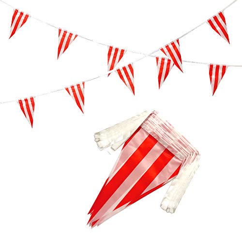 100 Feet Red & White Striped Pennant Banner Flags String 60 PCS Indoor/Outdoor Triangle Bunting Flags,Party Decorations Supplies for Carnival Circus,Kids Birthday,Festival Celebration