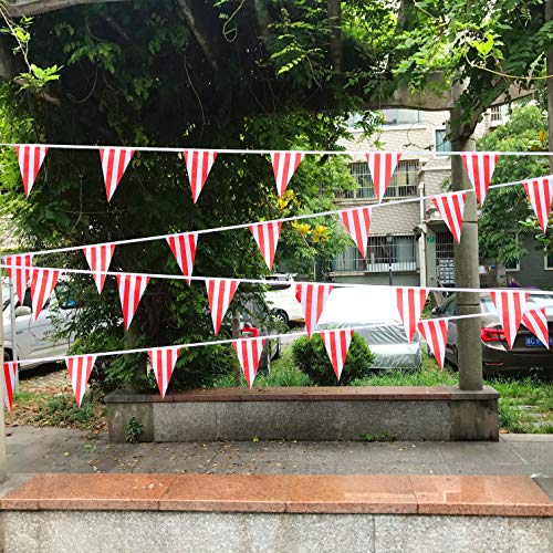 100 Feet Red & White Striped Pennant Banner Flags String 60 PCS Indoor/Outdoor Triangle Bunting Flags,Party Decorations Supplies for Carnival Circus,Kids Birthday,Festival Celebration