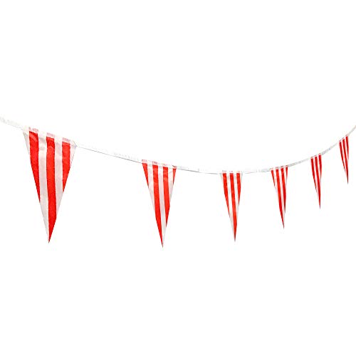 100 Feet Red & White Striped Pennant Banner Flags String 60 PCS Indoor/Outdoor Triangle Bunting Flags,Party Decorations Supplies for Carnival Circus,Kids Birthday,Festival Celebration