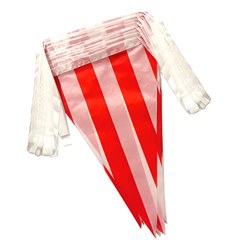 100 Feet Red & White Striped Pennant Banner Flags String 60 PCS Indoor/Outdoor Triangle Bunting Flags,Party Decorations Supplies for Carnival Circus,Kids Birthday,Festival Celebration