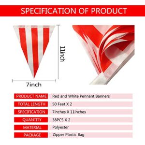 100 Feet Red & White Striped Pennant Banner Flags String 60 PCS Indoor/Outdoor Triangle Bunting Flags,Party Decorations Supplies for Carnival Circus,Kids Birthday,Festival Celebration