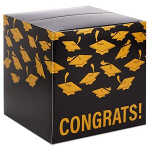hallmark 8″ graduation card box (gold and black, “congrats!”) foldable cardboard box for grad parties and open houses