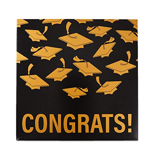 Hallmark 8" Graduation Card Box (Gold and Black, "Congrats!") Foldable Cardboard Box for Grad Parties and Open Houses