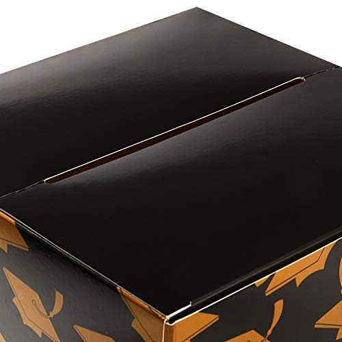 Hallmark 8" Graduation Card Box (Gold and Black, "Congrats!") Foldable Cardboard Box for Grad Parties and Open Houses