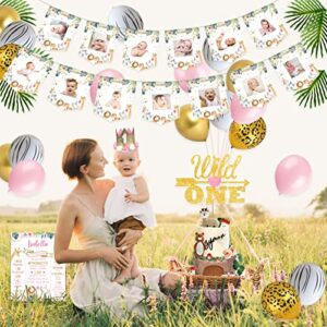 Wild One Birthday Decorations Girl, Homond 1st Birthday Girl Decorations Supplies Kit, Boho Floral 1st Birthday Pink