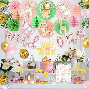 Wild One Birthday Decorations Girl, Homond 1st Birthday Girl Decorations Supplies Kit, Boho Floral 1st Birthday Pink