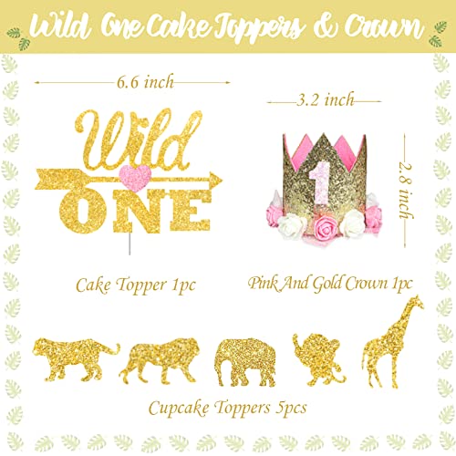 Wild One Birthday Decorations Girl, Homond 1st Birthday Girl Decorations Supplies Kit, Boho Floral 1st Birthday Pink