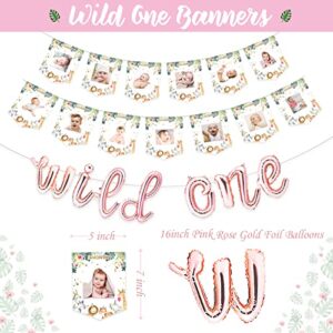 Wild One Birthday Decorations Girl, Homond 1st Birthday Girl Decorations Supplies Kit, Boho Floral 1st Birthday Pink