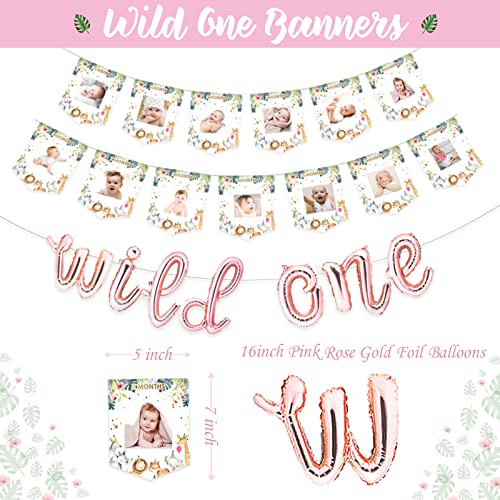 Wild One Birthday Decorations Girl, Homond 1st Birthday Girl Decorations Supplies Kit, Boho Floral 1st Birthday Pink