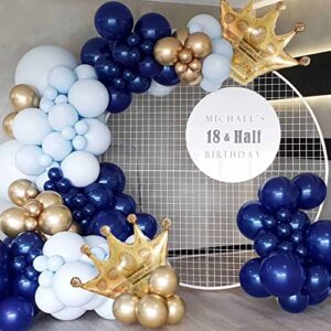 navy blue gold balloon garland arch kit, 109pcs royal blue light baby blue and metallic gold balloons with crown foil balloon for graduation rams birthday baby&bridal shower gender reveal wedding bachelorette anniversary party background decorations