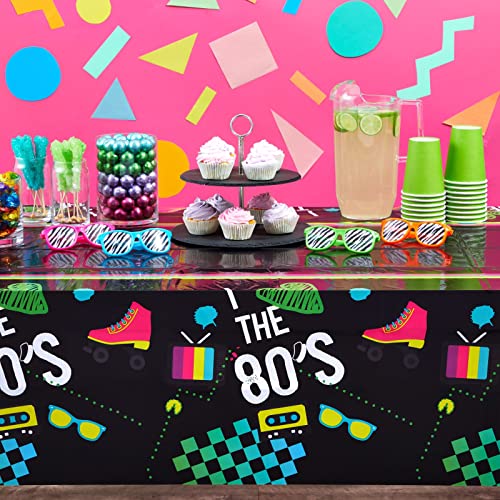 3 Pack I Love The 80s Tablecloth, Retro 1980s Table Covers for Birthday Party (Black, 54 x 108 in)