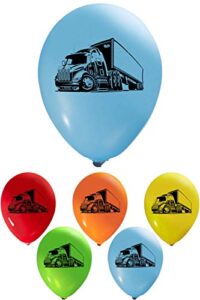 truck balloons – 12 inch latex – 2 sided print (16 pieces) for birthday parties or any other event use – fill with air or helium