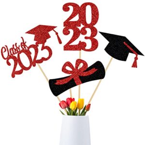graduation party centerpieces for tables 2023 red glitter graduation tables centerpieces sticks, class of 2023 table toppers for 2023 graduation table decorations – 24 pieces