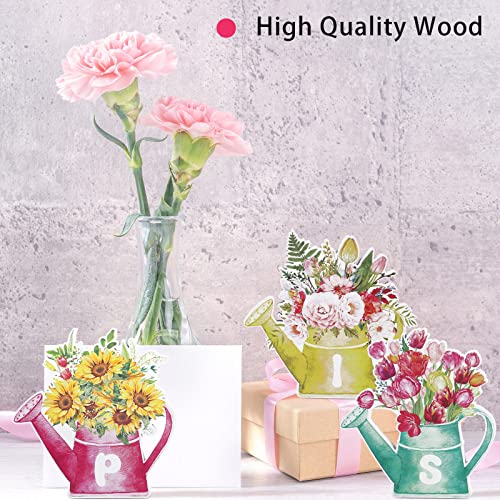 6 Pcs Spring Wooden Block Signs Spring Table Decor Watering Can and Flowers Wood Signs Rustic Farmhouse Spring Decor for Home Spring Table Centerpiece Wall Pediments for Home Farmhouse Tabletop