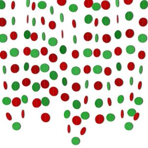 leesky red & green circle dots garland -christmas party decorations, grinch christmas decorations, christmas door banners,let’s get elfed up party decor （ 4 pack 40 feet paper ）