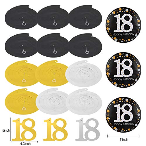 Luxiocio Happy 18th Birthday Party Decorations Supplies Kit - 19Pcs - 1Pcs Happy 18th Birthday Banner, 12Pcs Sparkling Hanging Swirl, 6Pcs Poms - 18 Year Old Birthday Decorations for Girls & Boys