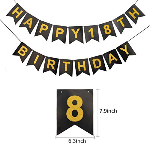 Luxiocio Happy 18th Birthday Party Decorations Supplies Kit - 19Pcs - 1Pcs Happy 18th Birthday Banner, 12Pcs Sparkling Hanging Swirl, 6Pcs Poms - 18 Year Old Birthday Decorations for Girls & Boys