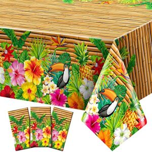 3 pcs tiki tablecloth tiki decorations luau table cover hawaiian party plastic table cloth disposable tiki totem decor for hawaii beach tropical decoration supplies aloha,108 x 54 in(modern patterns)