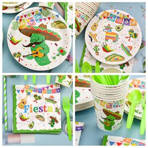 226 PCS Mexican Themed Fiesta Party Supplies - Paper Plates, Cups, Napkins, Straws Forks Knives Spoons, Balloon, Tablecloth, HAPPY BIRTHDAY Banner for Cinco de Mayo Disposable Tableware Set, Serves 24