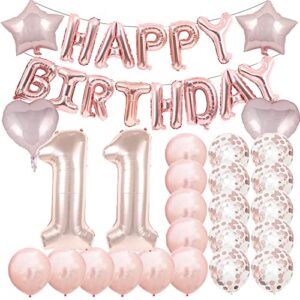 sweet 11th birthday decorations party supplies,rose gold number 11 balloons,11th foil mylar balloons latex balloon decoration,great 11th birthday gifts for girls,women,men,photo props