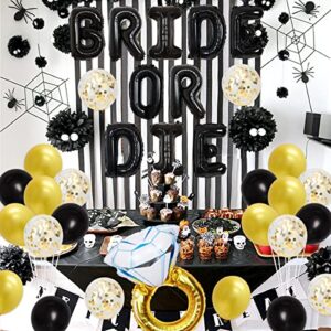 Bachelorette Party Decorations Black and Gold - Black Bride or Die Balloon Banner Diamond Ring Foil Balloon for Funny Bachelorette Hen Engagement Party Bridal Shower Supplies