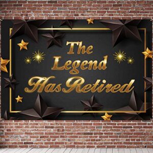 pakboom the legend has retired backdrop banner – retirement party decorations supplies for men women – 3.9 x 5.9ft gold black