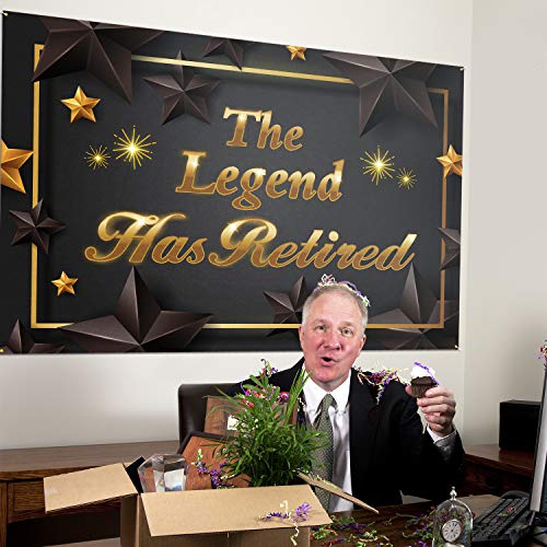 PAKBOOM The Legend Has Retired Backdrop Banner - Retirement Party Decorations Supplies for Men Women - 3.9 x 5.9ft Gold Black