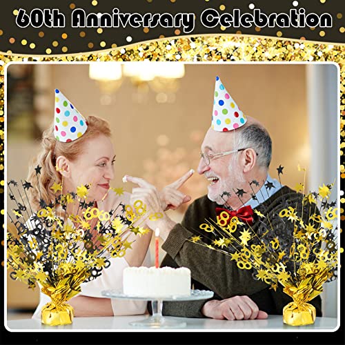 3 Pieces Happy 60th Birthday Centerpieces for Tables 60th Wedding Anniversary Party Supplies Metallic Gold Gleam for 60 Years Old Party Table Decorations, 14 Inches