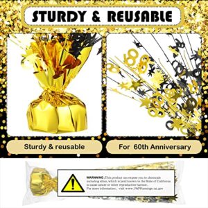 3 Pieces Happy 60th Birthday Centerpieces for Tables 60th Wedding Anniversary Party Supplies Metallic Gold Gleam for 60 Years Old Party Table Decorations, 14 Inches