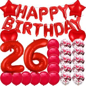 sweet 26th birthday decorations party supplies,red number 26 balloons,26th foil mylar balloons latex balloon decoration,great 26th birthday gifts for girls,women,men,photo props