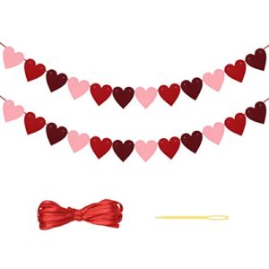 ccinee 24pc 3.9 inch felt heart banner garland for valentine’s day wedding backdrop party decorations 3 colors