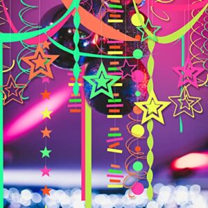 Neon Party Supplies Paper UV Neon Garland Neon Streamers Glow in The Dark Neon Party Decorations Garland Reactive UV Hanging Decorations for Birthday Party Glow Party Wedding Supply