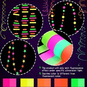 Neon Party Supplies Paper UV Neon Garland Neon Streamers Glow in The Dark Neon Party Decorations Garland Reactive UV Hanging Decorations for Birthday Party Glow Party Wedding Supply