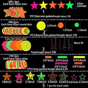 Neon Party Supplies Paper UV Neon Garland Neon Streamers Glow in The Dark Neon Party Decorations Garland Reactive UV Hanging Decorations for Birthday Party Glow Party Wedding Supply