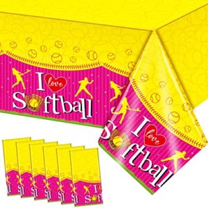 3 pcs softball tablecloth softball party decorations rectangle plastic outdoor table cloth softball tablecloth waterproof table covers for sport theme birthday dining party supplies, 51 x 86 inches