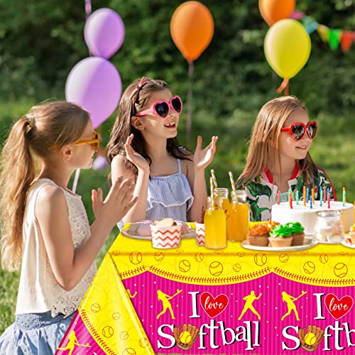 3 Pcs Softball Tablecloth Softball Party Decorations Rectangle Plastic Outdoor Table Cloth Softball Tablecloth Waterproof Table Covers for Sport Theme Birthday Dining Party Supplies, 51 x 86 Inches