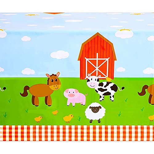 BLUE PANDA Farm Animal Birthday Party Tablecloth for Barnyard Decorations (54 x 108 in, 3 Pack)