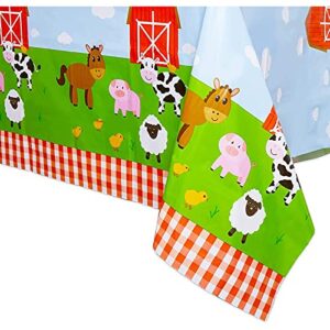 BLUE PANDA Farm Animal Birthday Party Tablecloth for Barnyard Decorations (54 x 108 in, 3 Pack)