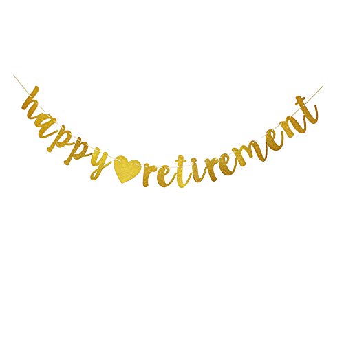 Happy Retirement Gold Banner, Retirement Party Sign Bunting Decorations