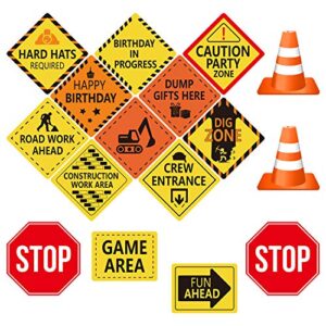 tuparka 16pcs construction themed party decorations double sided cutouts traffic signs for boys kids birthday party and bedroom decorations