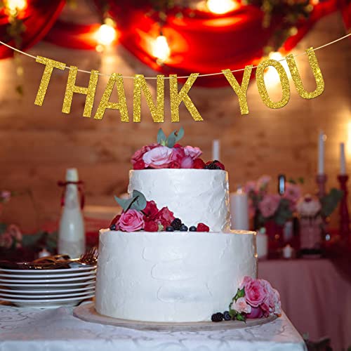 INNORU Gold Glitter Thank You Banner - Wedding Bunting Photo Booth Props Anniversary Bridal Party Decoration Supplies